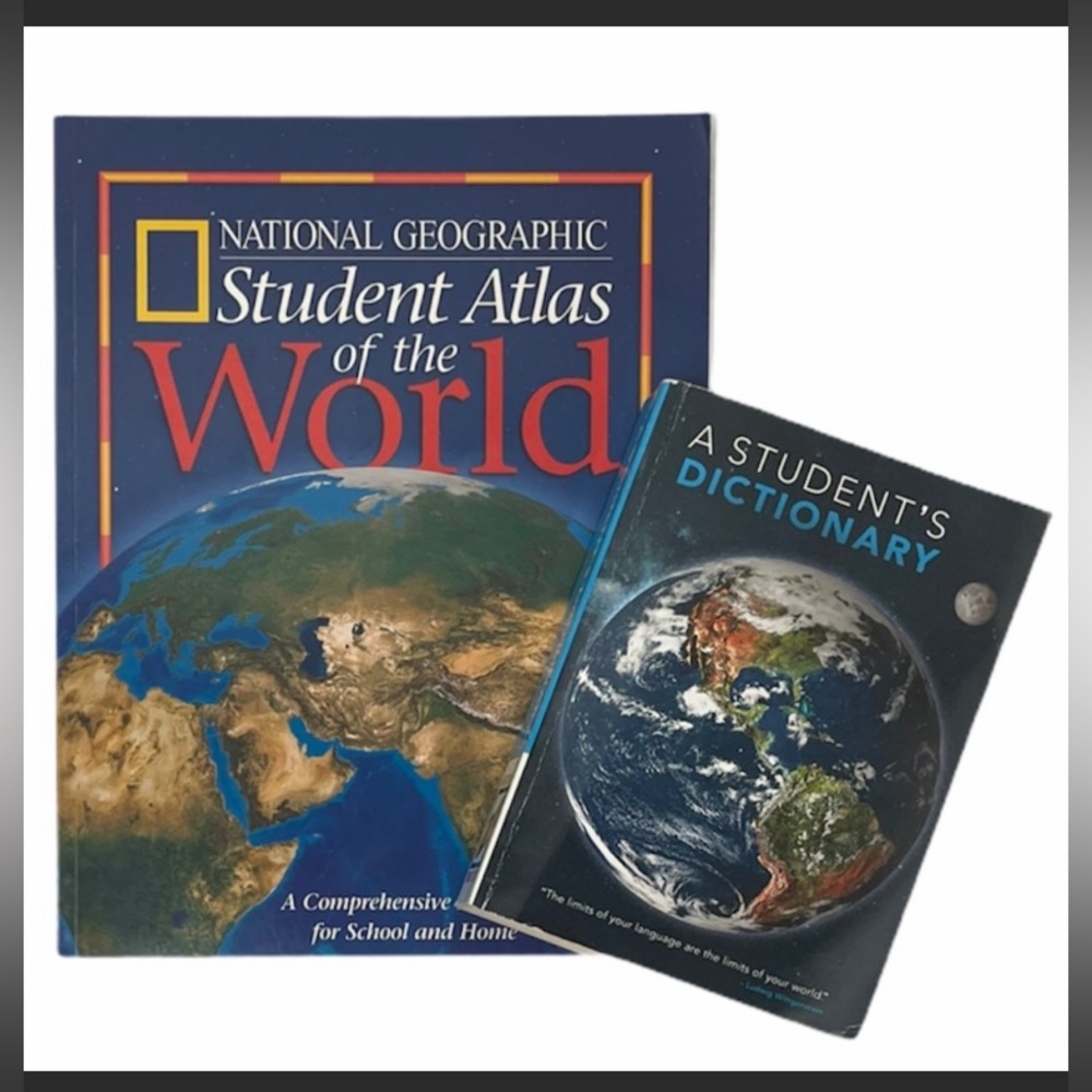 National Geographic Student Atlas of the World & Students Dictionary Book Bundle